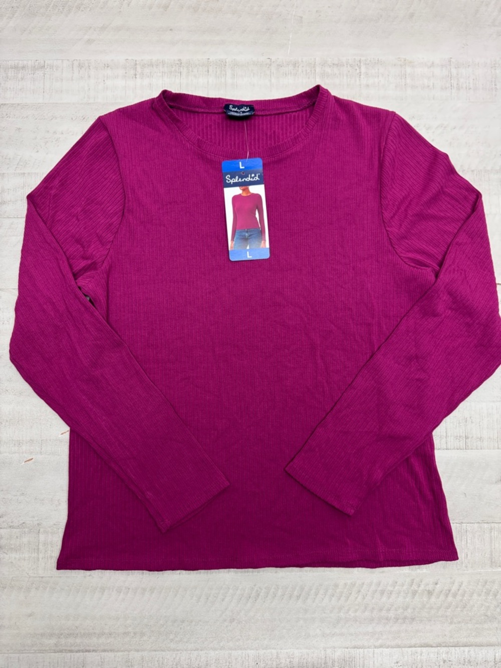 Splendid Women's Ribbed Crew Neck Long Sleeve Tee  large